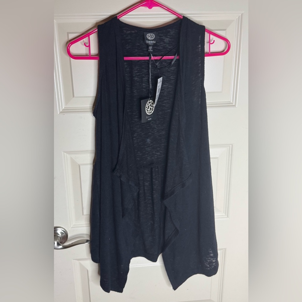 Measurements added NWT Bobeau Blk Sleeveless Drape layering Tunic women xs petit
